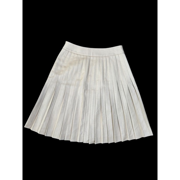 Academia Collegiate Pleated Midi Skirt Tan Wool Blend Buckle Women Size 2 - Picture 6 of 7